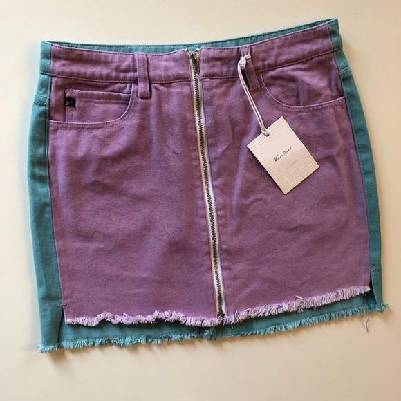 NWT KanCan Purple and Blue Colorblock Mini Skirt - Picture 5 of 8